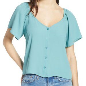 All In Favor Flutter Sleeve Button Up Top